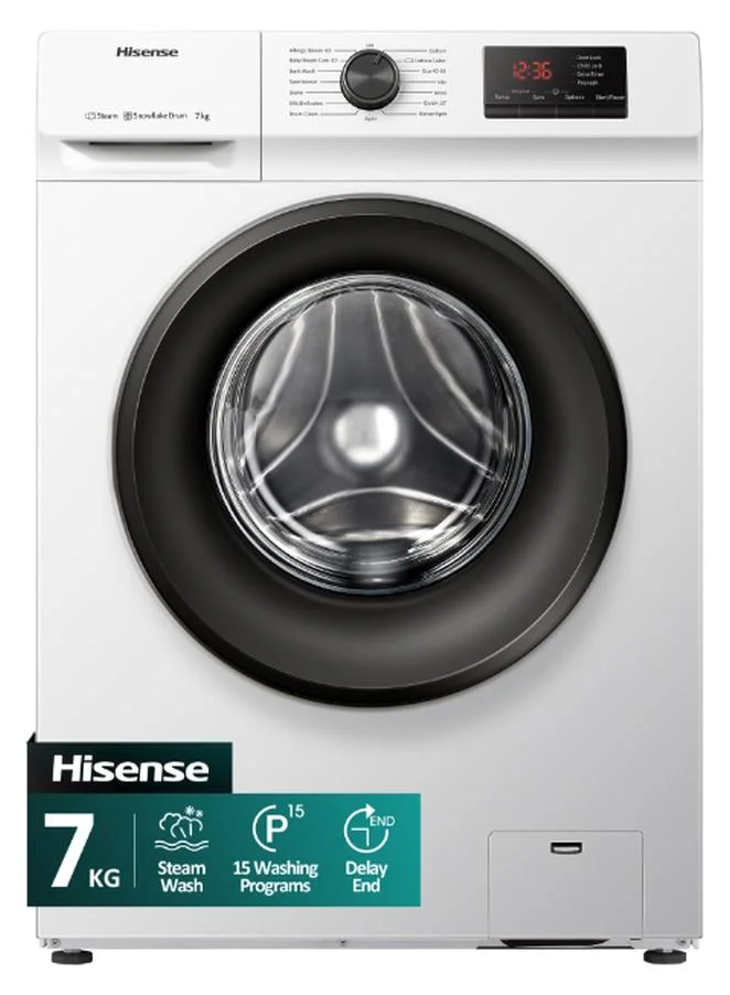 Premium Front Load Washing Machine 7 kg Capacity 1200 RPM Spin Speed with 15 Automatic Programs (White) xhhqg