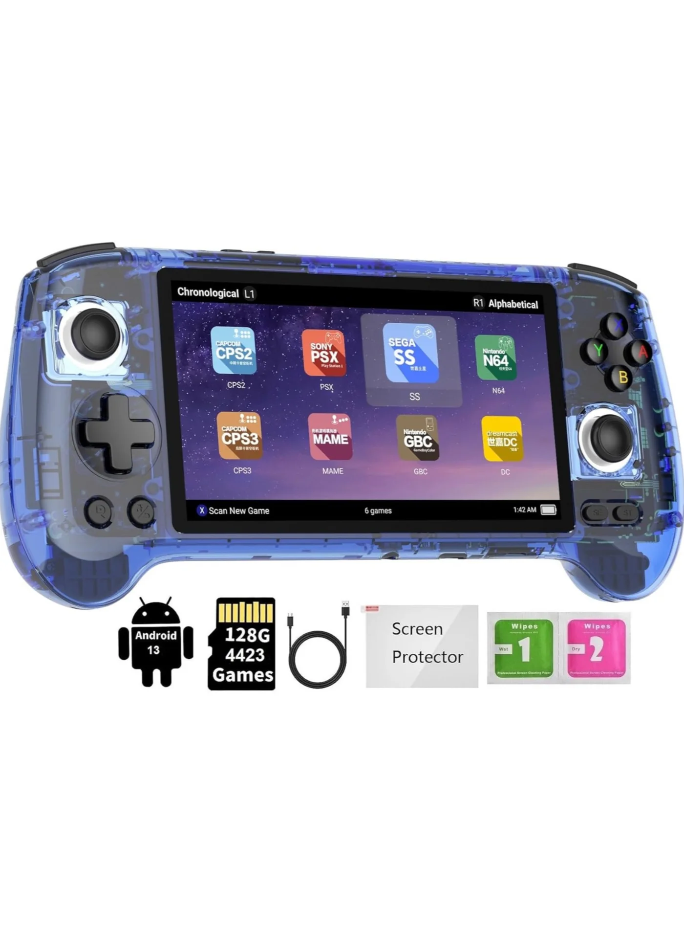 ANBERNIC RG556 Retro Handheld Game Console 5.48-inch OLED Touch Screen Android 13 Gaming Device (Blue, 128GB) os2ba