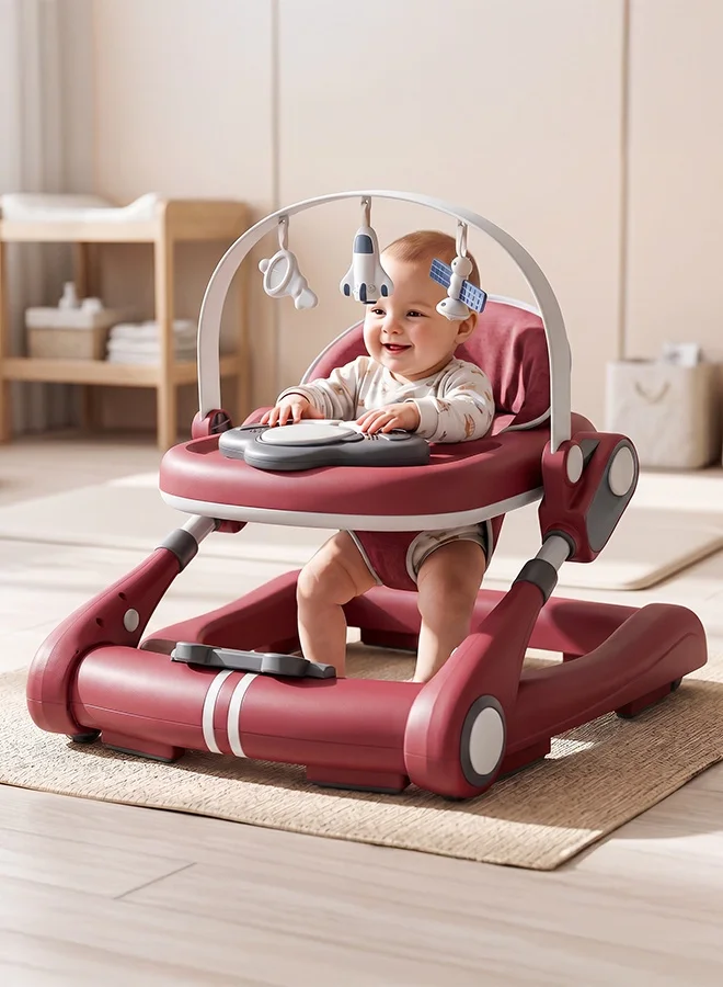 Premium 2-in-1 Baby Walker with Musical Activity Center and Adjustable Height (Red, Foldable) jx8br