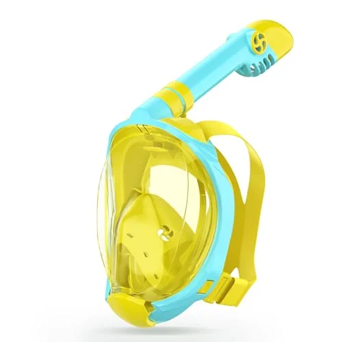 Full Face Snorkel Mask for Kids with Camera Mount Premium Anti-Fog Panoramic View Snorkeling Gear (Macaron Candy, One Size) wos7f