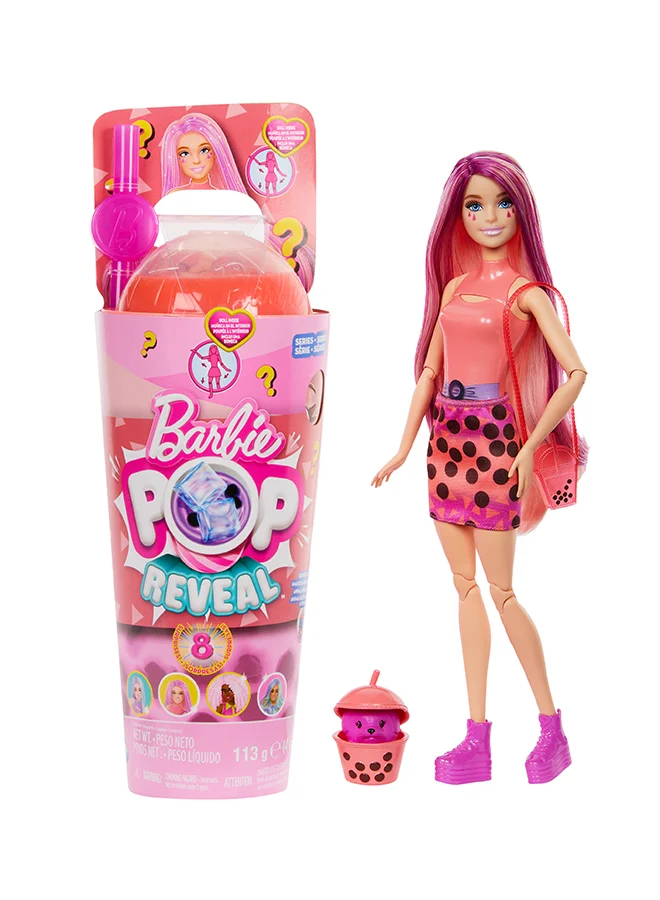 Fashion Doll Pop Reveal Series Pink Blonde Doll with Bubble Tea Tumbler and Surprise Accessories (1 Doll) widxg