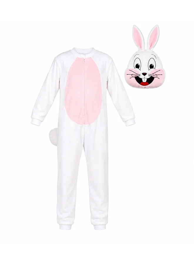 Toy Land Bunny Rabbit Costume Set Premium Animal Jumpsuit with Mask for Kids (White, 150 cm) 0ruap