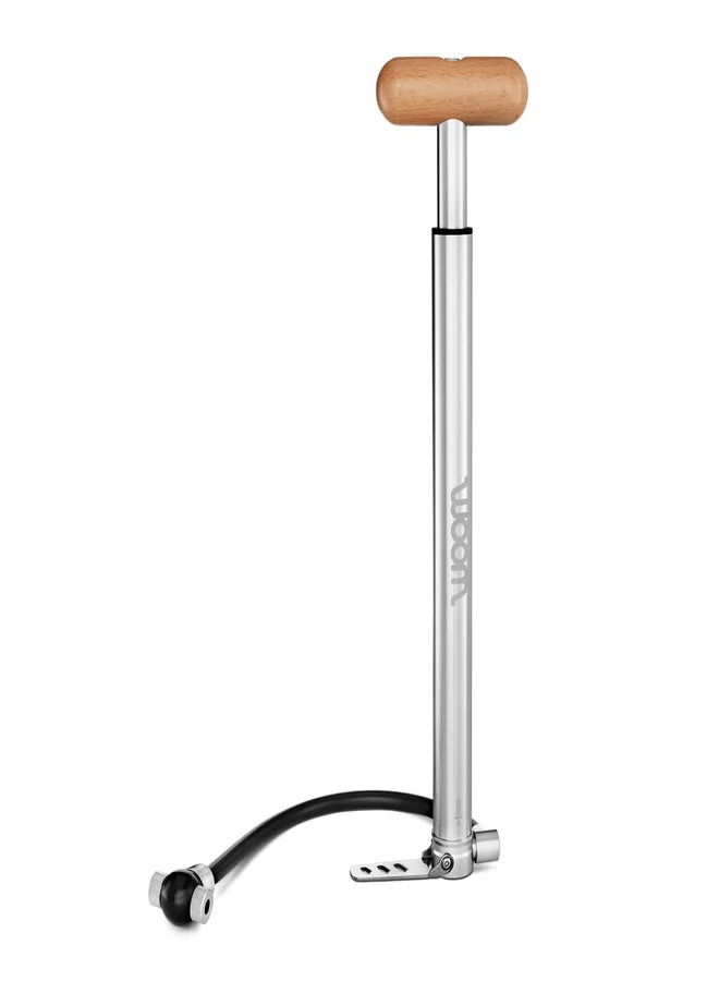 Premium Mini Bike Pump with Wooden Handle and Aluminium Body (Silver, 25 cm) - Compatible with Presta, Dunlop and Schrader Valves 4s3m5