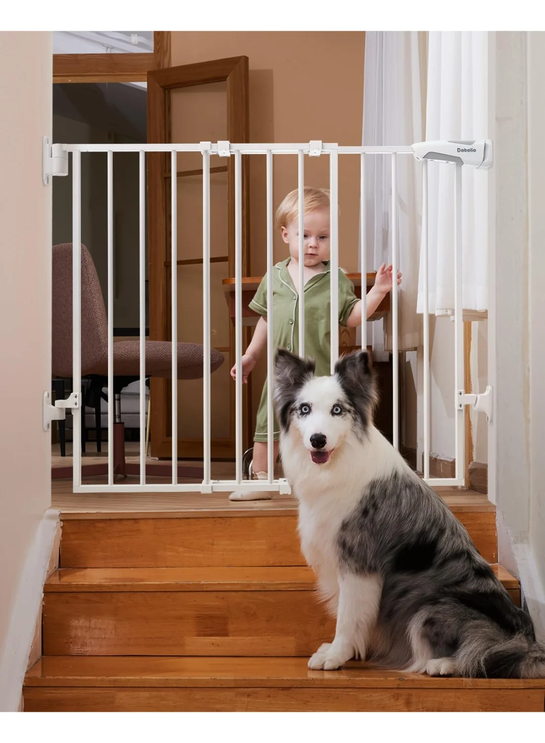 Premium Extra Tall Safety Gate for Babies and Pets (86cm Height, 66-109cm Width, White) krlg1