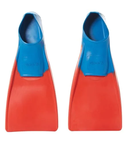 Premium Short Swim Fins Floating Flippers for Swimming and Snorkeling Training (Red/Blue, Little Kid 13-1) ju479
