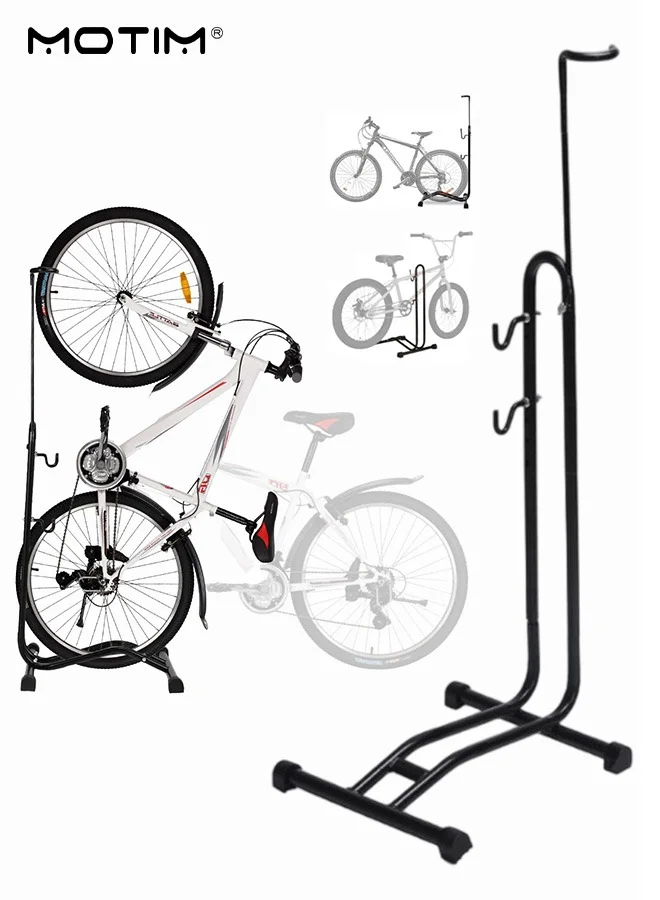 Motim 3-in-1 Bicycle Floor Stand, Freestanding Upright Bike Parking Rack, Detachable Maintenance Rack for Mountain and Road Bikes (Black, 1 Unit) geih9