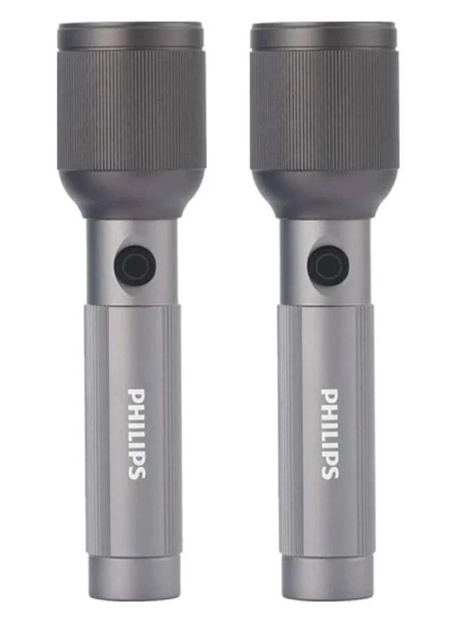 Professional Rechargeable LED Flashlight Tactical Torch High-Lumen Long Range Aluminium Alloy (Grey, 2 Pack) zxmeh