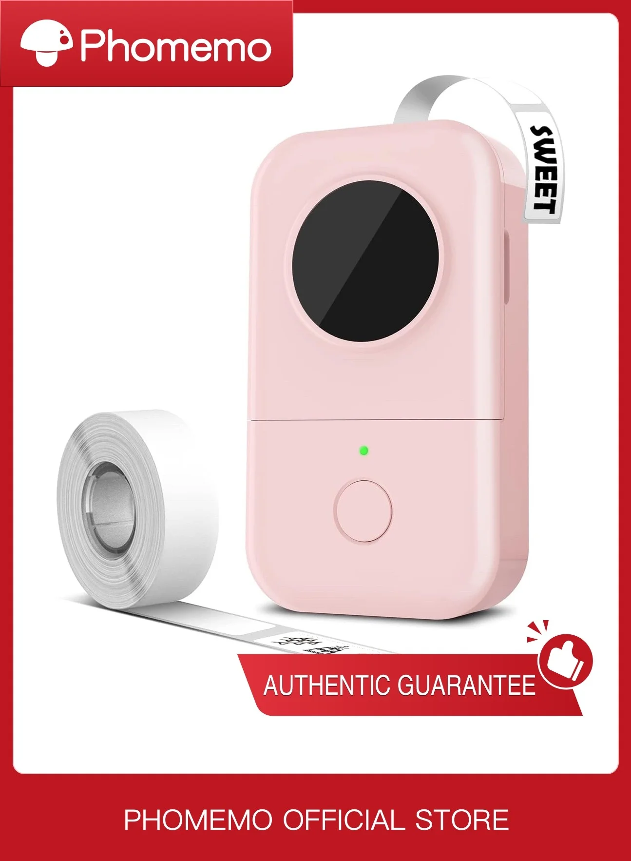 Phomemo D30 Portable Thermal Label Maker Machine Bluetooth Wireless Printer for Home and Office Organization (Pink, 1 Roll) cjk77