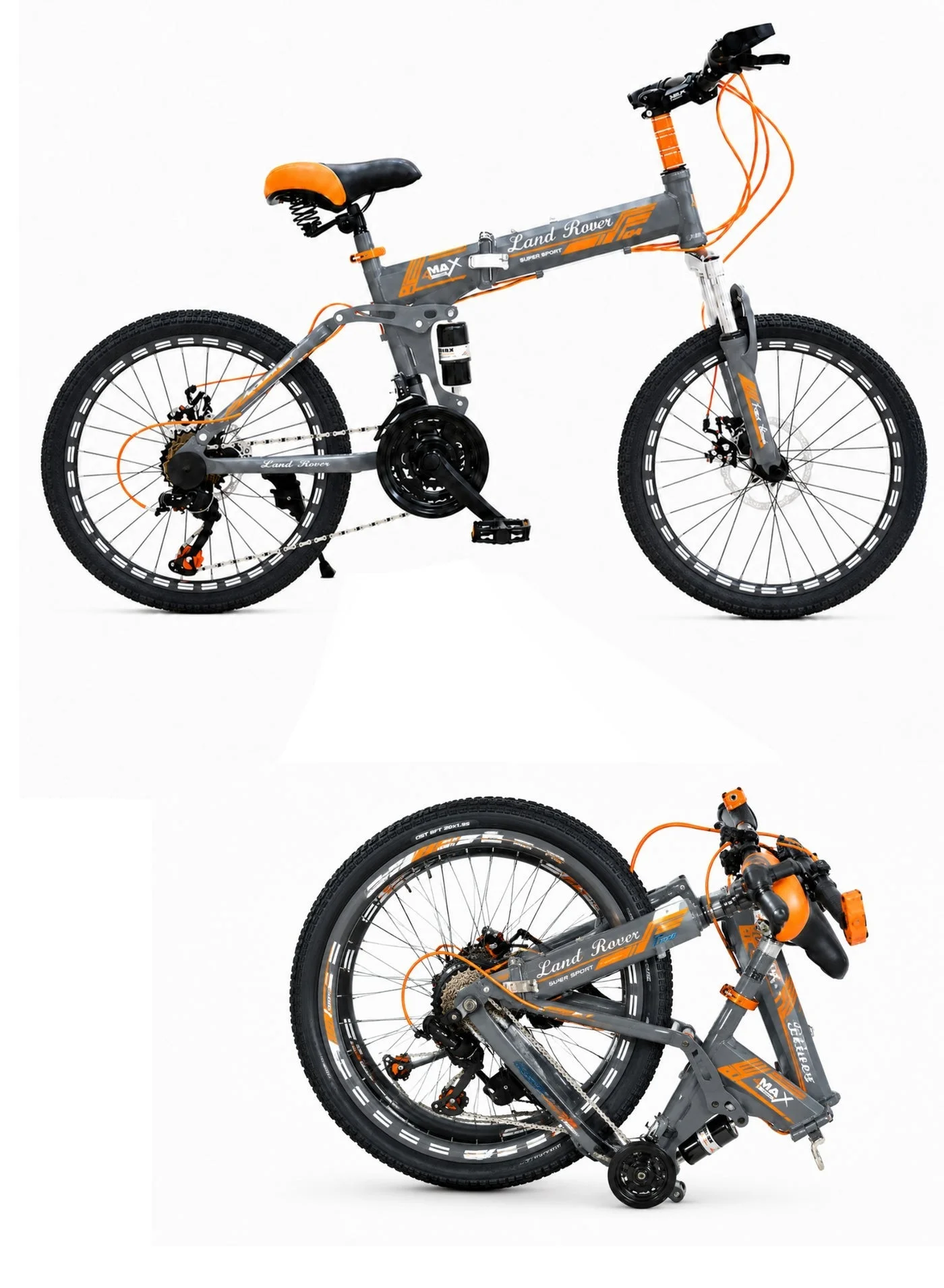 Premium Folding Mountain Bike 21-Speed Carbon Steel Frame with Front Suspension and Dual Disc Brakes (Grey/Orange, 26-Inch) bitvb