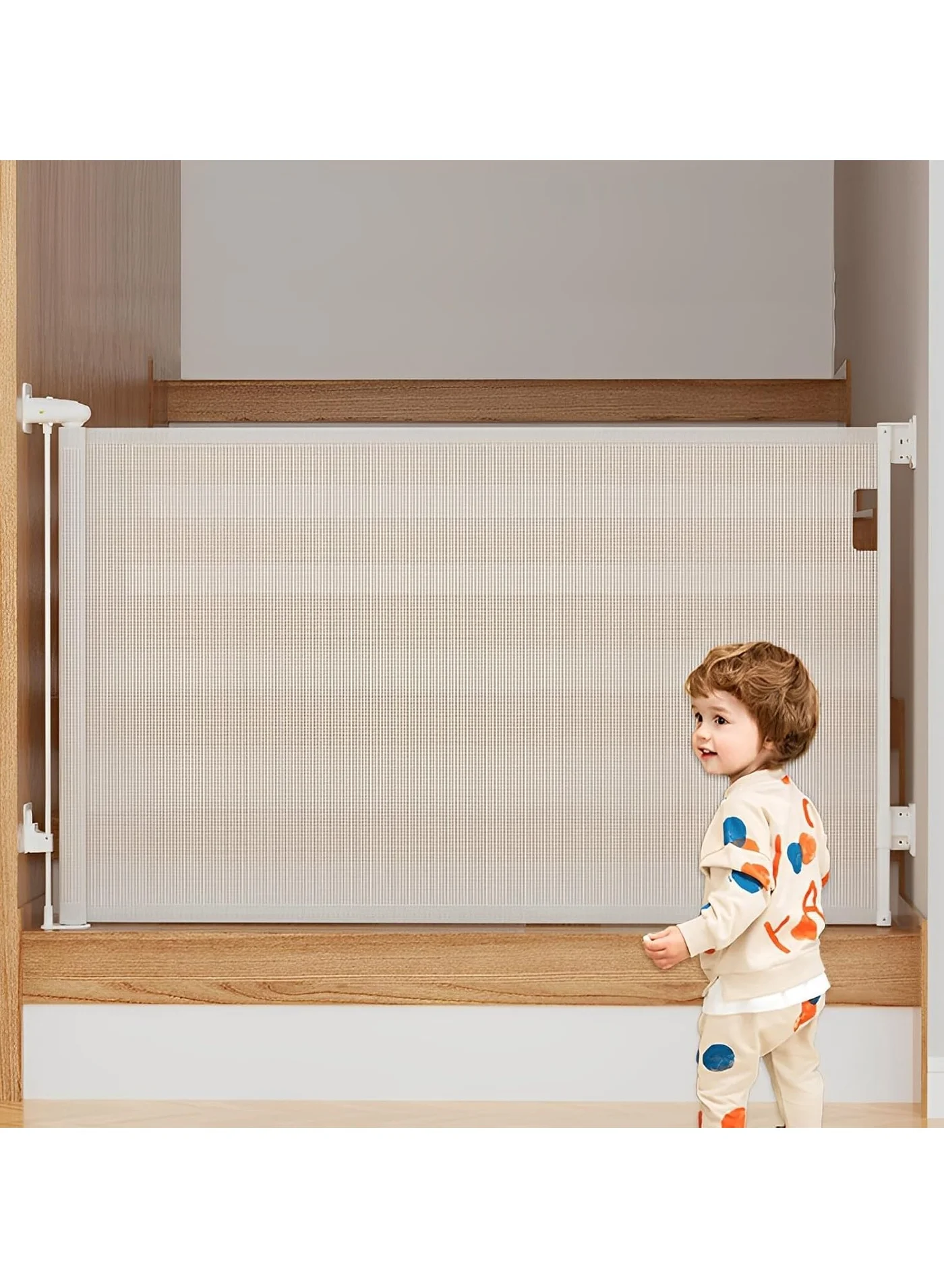 Unikbebe Retractable Baby Safety Gate, Adjustable Mesh Barrier for Stairs and Doorways (White, 140x86cm) rd8gm