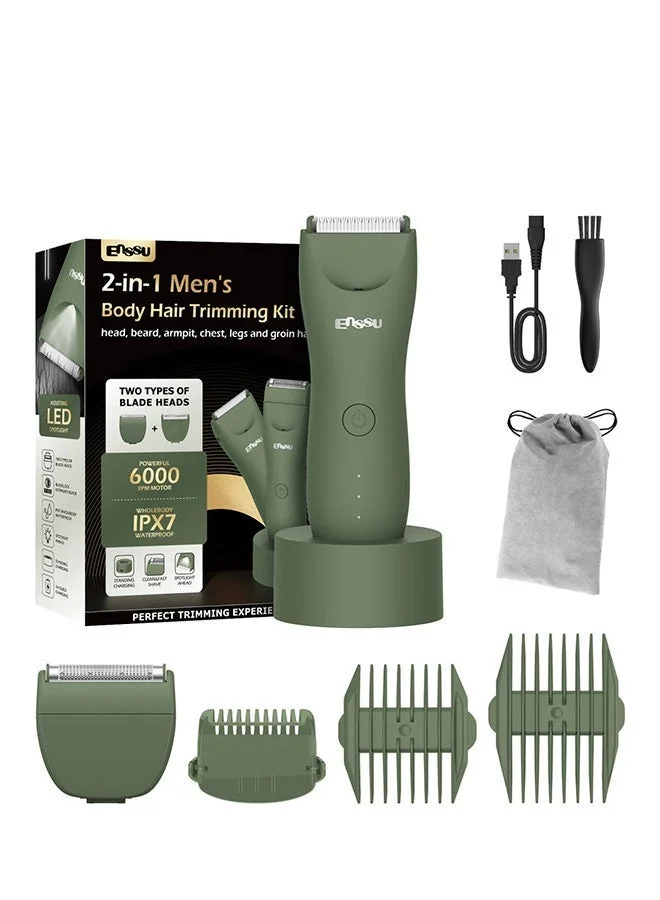 ENSSU 2-in-1 Body Groomer and Foil Shaver Set, Waterproof Electric Trimmer for Men (Green) 57o6l