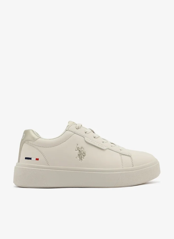 U.S. Polo Assn. Women's Low-Top Sneakers Premium Canvas Lace-Up Casual Shoes (Beige, 38) yra48