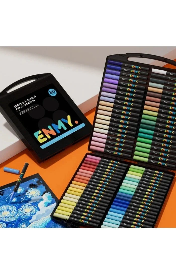 ENMY Acrylic Paint Markers Set, Professional Water-Based Pens for DIY Crafts, Wood, Glass, and Fabric (80 Colors) 6mo0r