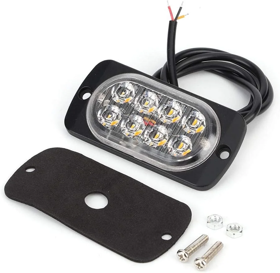 Woobles 12-24V 24W Ultrathin 8 LED Strobe Warning Light High Brightness Waterproof Signal Lamp (Yellow, 1 Piece) gcscv