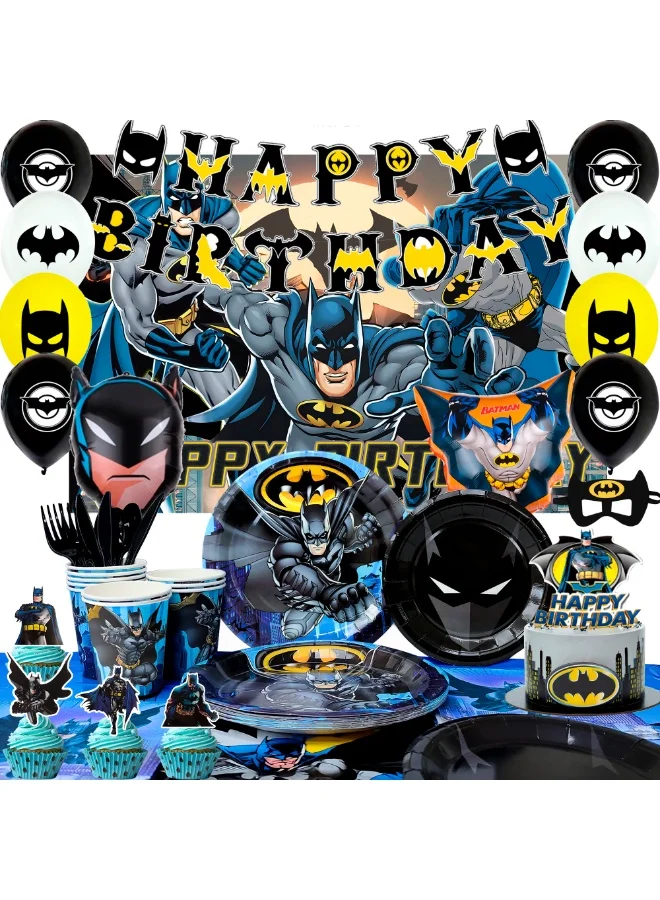 FRUITFUL PARTY Superhero Themed Birthday Decoration Set for 10 Guests (Disposable Tableware, Balloons, Banner, Tablecloth) - Complete Party Supplies Kit g3mmz
