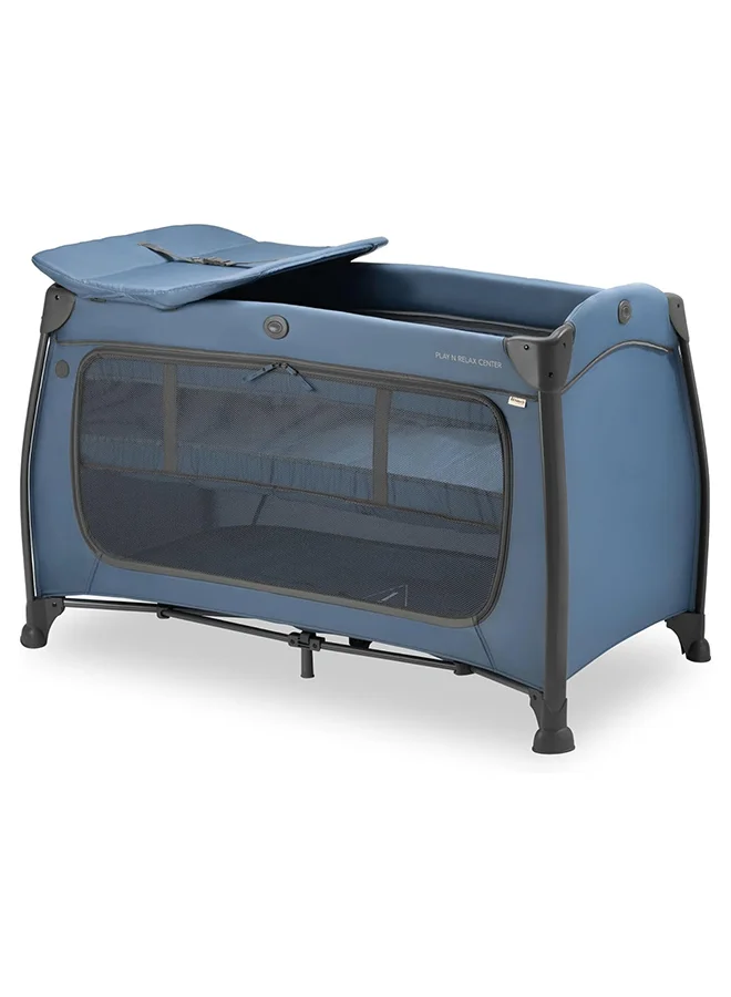 Premium Foldable Travel Cot and Playpen with Changing Mat and Newborn Insert (Dark Blue, 15 kg Capacity) wqnsx