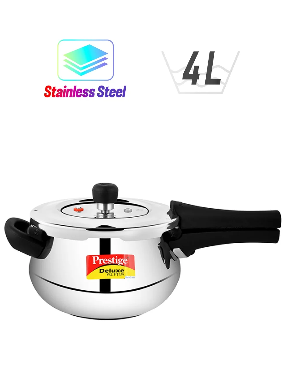 Prestige Deluxe Alpha Svachh Handi Stainless Steel Pressure Cooker with Induction Base (4L) z5w4w