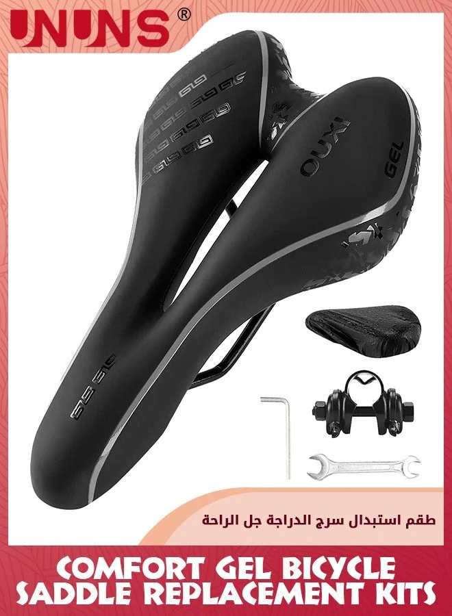 UNUNS Cycling Saddle Comfortable Gel Bike Seat Shock Absorbing Cushion for MTB Mountain Road Exercise Bikes (Black, 27cm x 16cm) 2q525