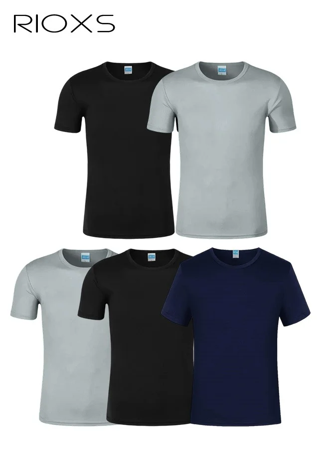 RIOXS Men's Quick Dry Sports T-Shirt Set, Moisture-Wicking Athletic Gym Workout Short Sleeve Tee Tops (5 Pack) sttte