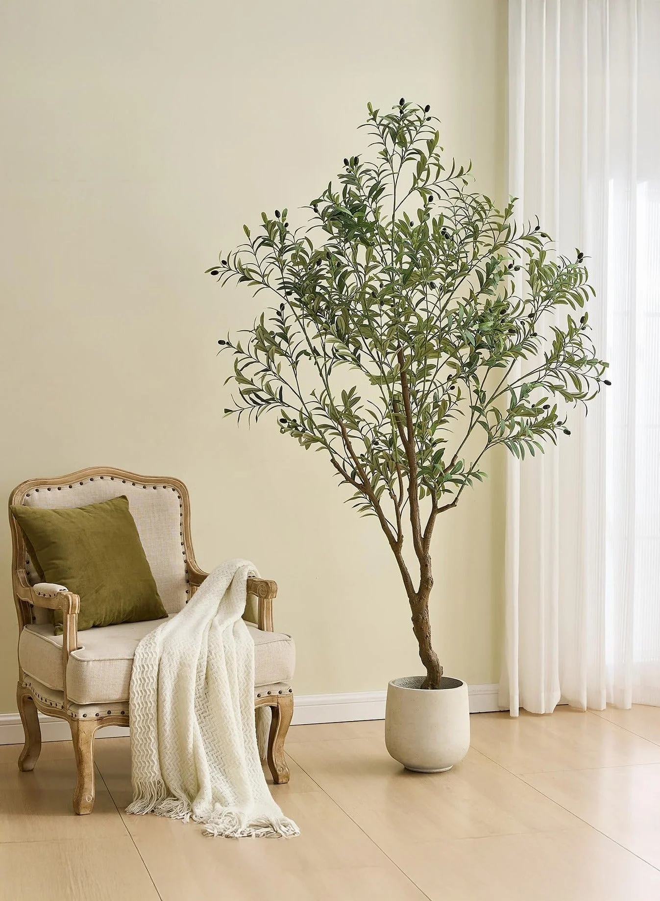 Zvezvia Artificial Olive Tree Tall Faux Plant for Home and Office Decor (Green, 210 cm) deerx