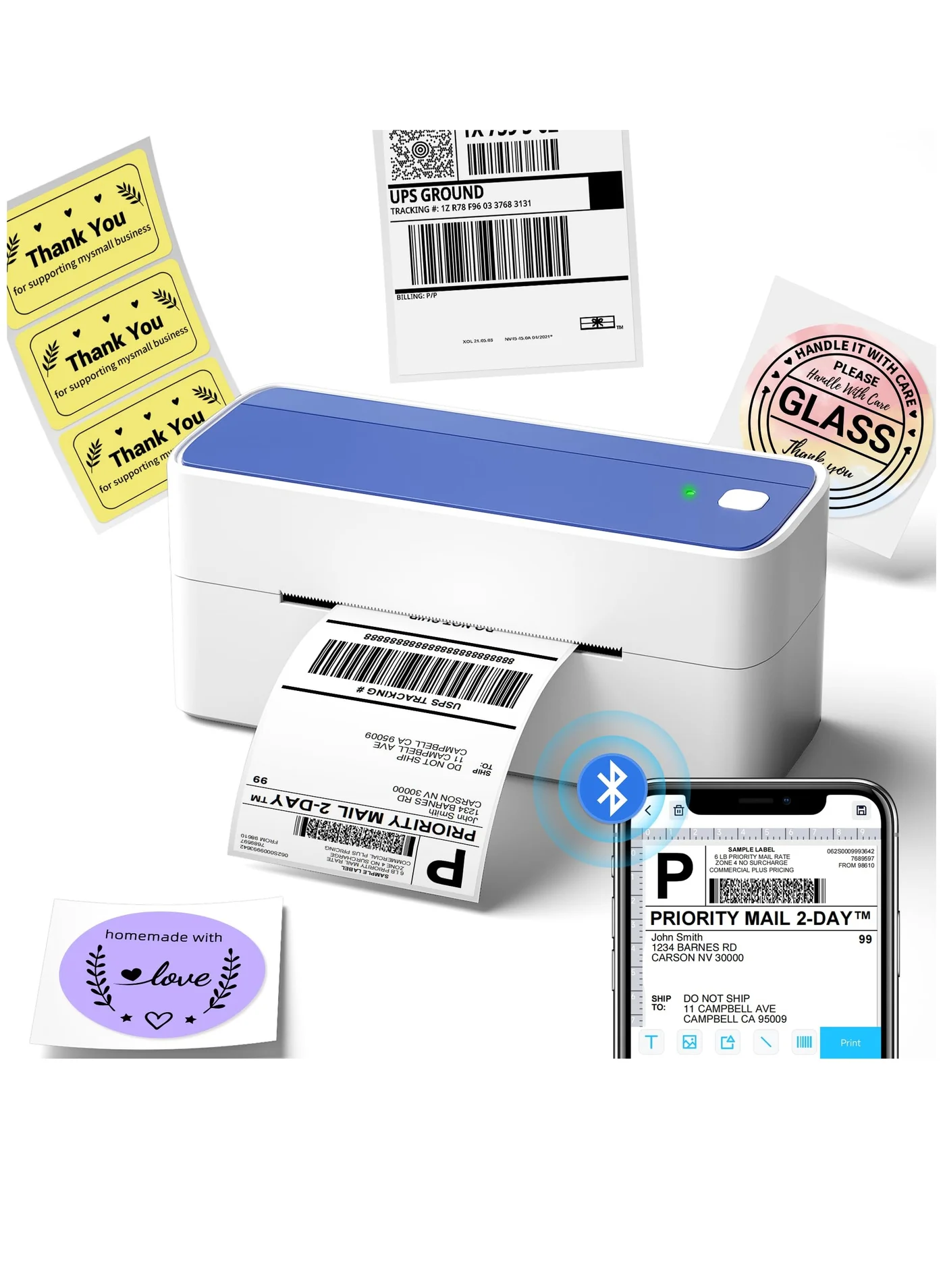 Thermal Label Printer Wireless Bluetooth Shipping Label Maker for Small Business (White, 1 Unit) ak5x2