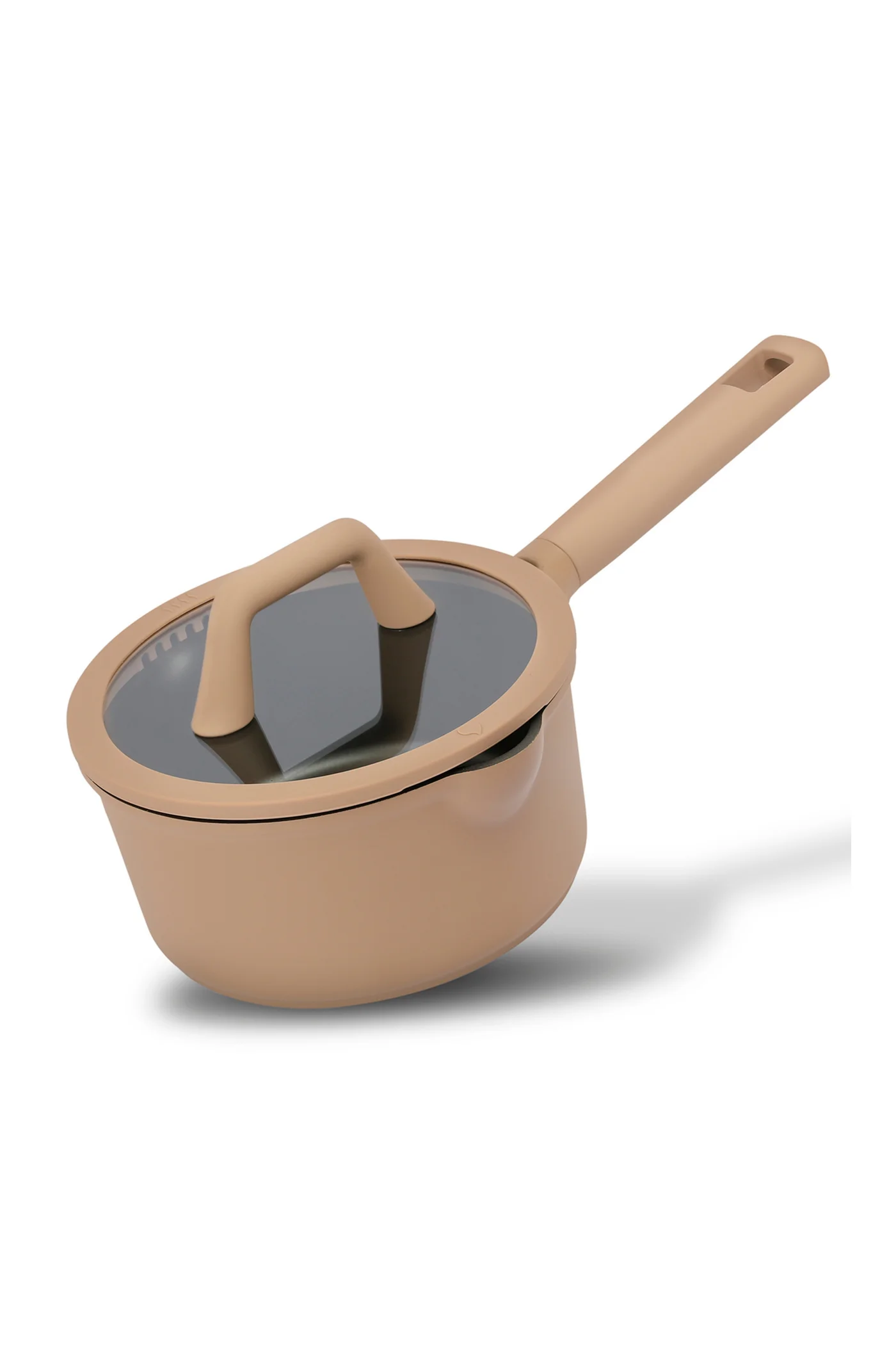 Premium Nonstick Saucepan with Strainer Lid and Pour Spout, Titanium-Reinforced Healthy Cooking Pot for All Stovetops (Taupe, 1.9 L) lrzg5