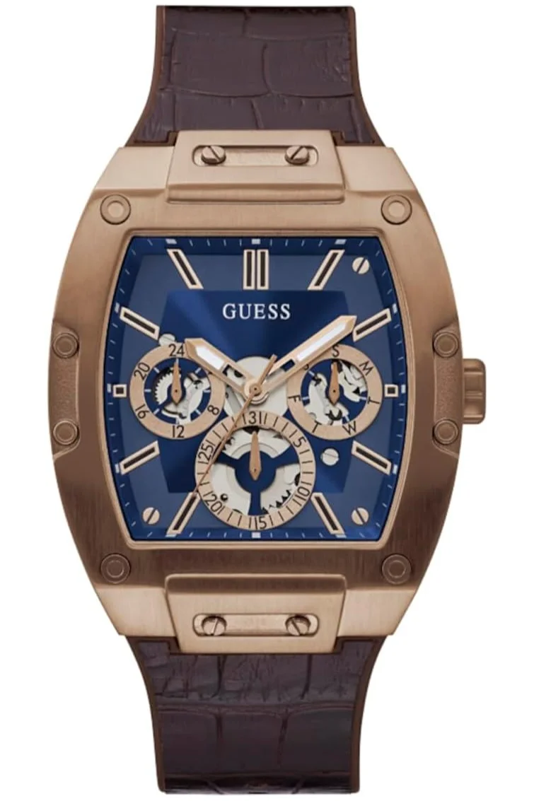 Premium Gents Chronograph Watch Yellow Gold Tone Case Leather Strap (42 mm) u9j0l