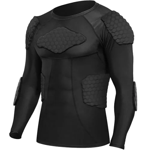 Zicac Mens Compression Padded Shirt Protective Rib Guard for Soccer Basketball (Black, Medium) 63nsz