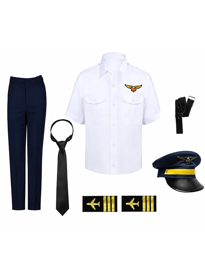Toy Land Kids Pilot Costume Set with Hat and Tie Premium Airline Captain Role Play Outfit for Boys (2-3 Years) laq3v