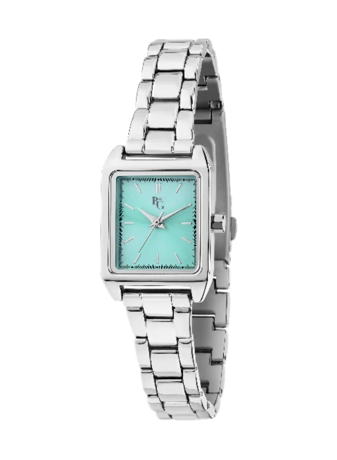 B&G Women's Rectangular Analog Watch with Silver Stainless Steel Band (Blue Dial, 31mm) rwg9h