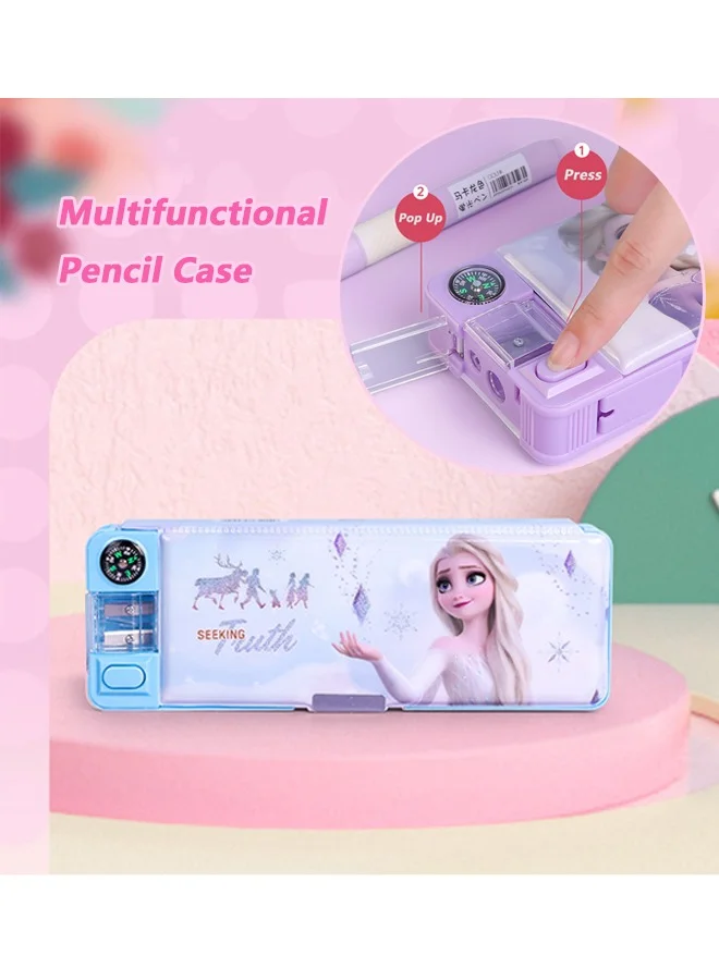 Cartoon Multifunctional Stationery Organizer Case with Integrated Sharpener for Kids (Blue, 22.8x8x3cm) mv2sf
