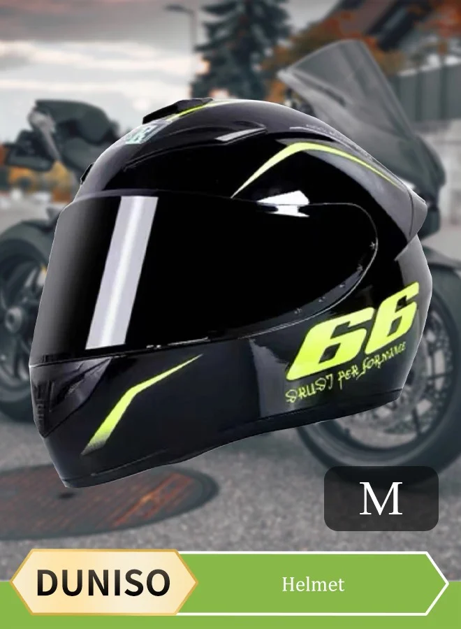 DUNISO Full Face Motorcycle Helmet Premium Lightweight Safety Gear with Black Visor for All-Season Riding (Black, M) gl6vt