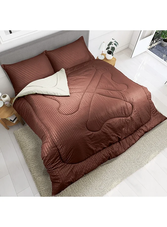 Hotel Linen Klub Reversible Down Alternative Comforter Set (Striped Microfiber, Chocolate & Cream, Single 160 x 200cm) br9vk