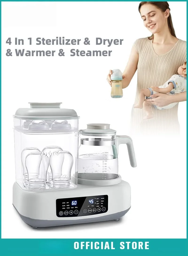 HOOKOR 4-In-1 Baby Bottle Sterilizer and Dryer with Smart Temperature Control (White, 1 Unit) bncwy