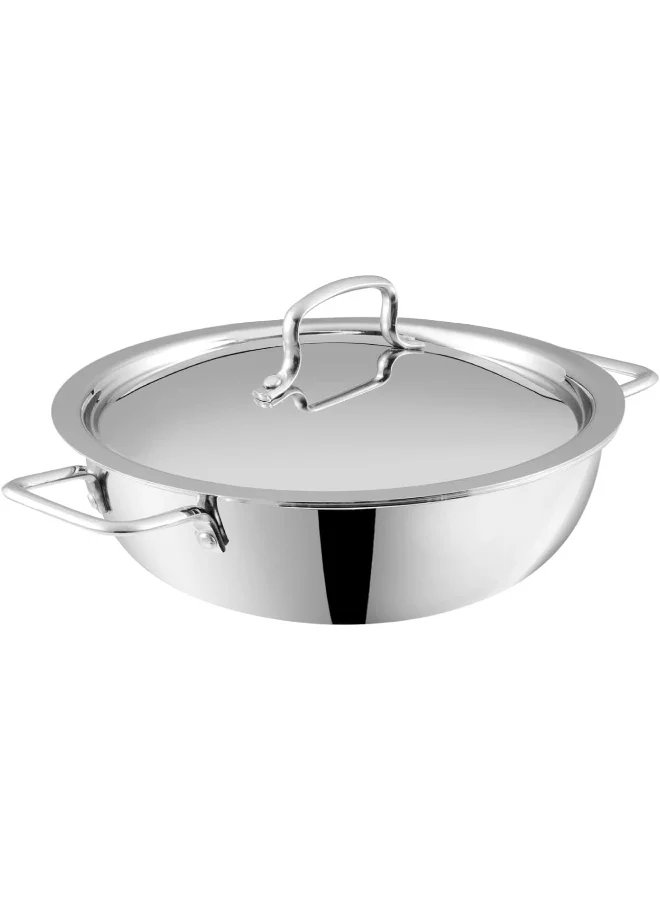 Vinod Platinum Triply Stainless Steel Extra Deep Kadai with Lid (Silver, 3.6 Liters, 26 cm) vbskw