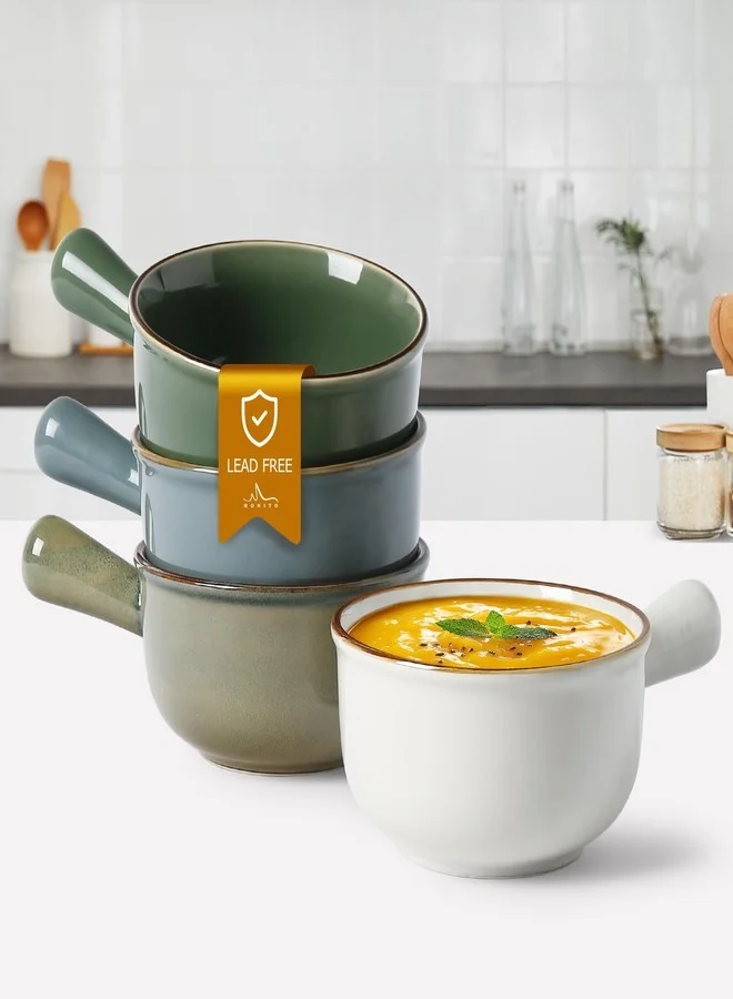 MONITO Ceramic French Onion Soup Bowls with Handles (Stackable, 828 mL) 9yrvw