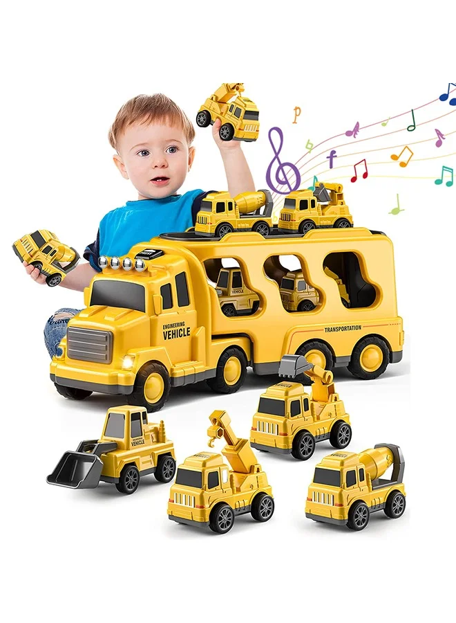 Garlo Construction Truck Toy Set 5-in-1 Friction Powered Vehicle Carrier for Kids (Multi-Color, 35 cm) tri5y