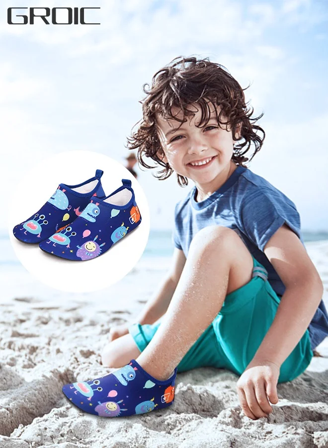 GROIC Kids Water Shoes Quick-Dry Barefoot Aqua Socks Non-Slip Lightweight Swim Beach Shoes for Boys and Girls (Unisex, 1 Pair) 82xll