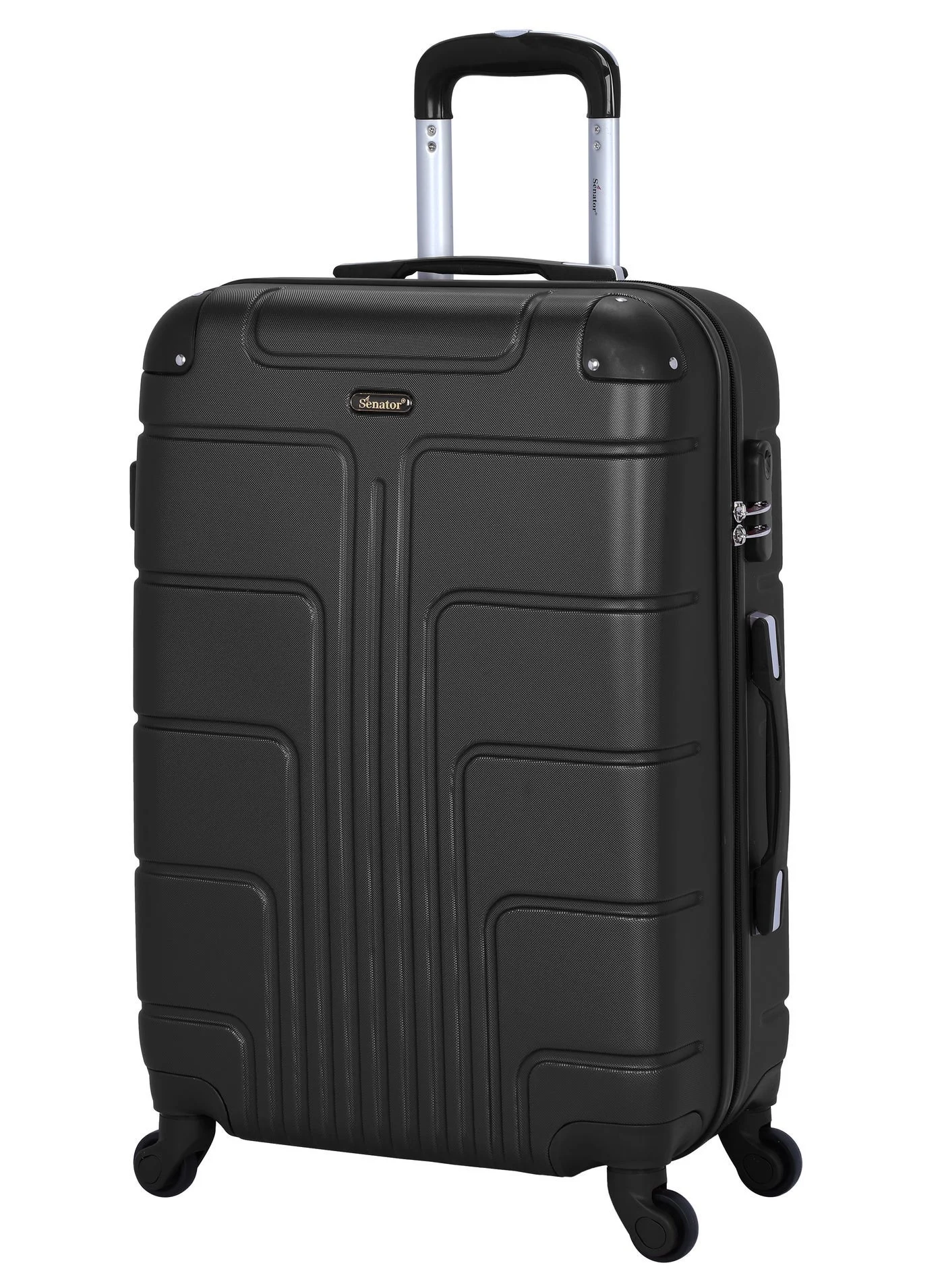 SENATOR Hard Case Travel Luggage Medium Checked Trolley Suitcase with 4 Spinner Wheels (Black, 65 cm) tjxp9