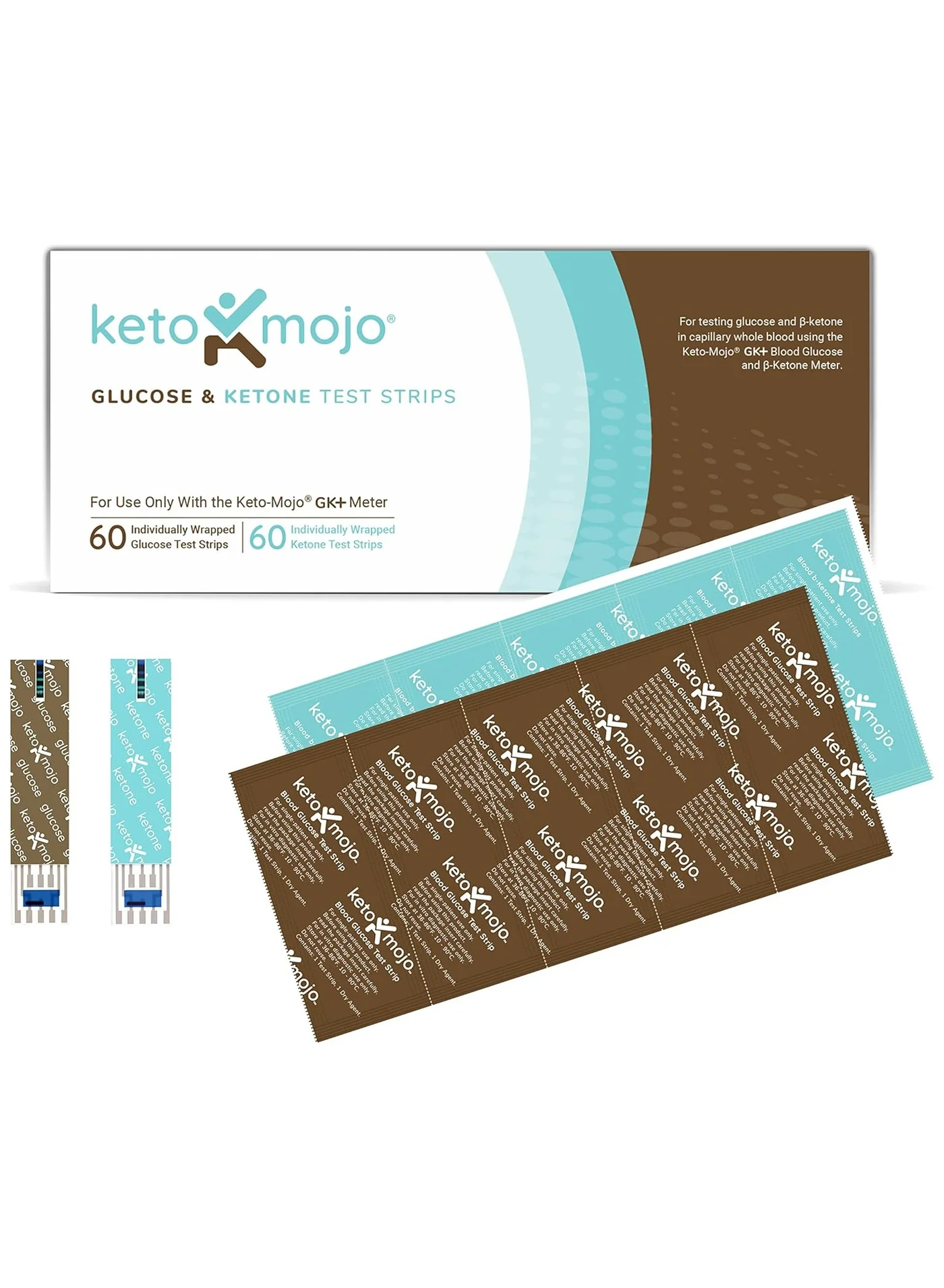 Keto-Mojo Blood Glucose and Ketone Test Strips Combo Pack (120 Count) Premium Diagnostic Monitoring Supplies c25bk