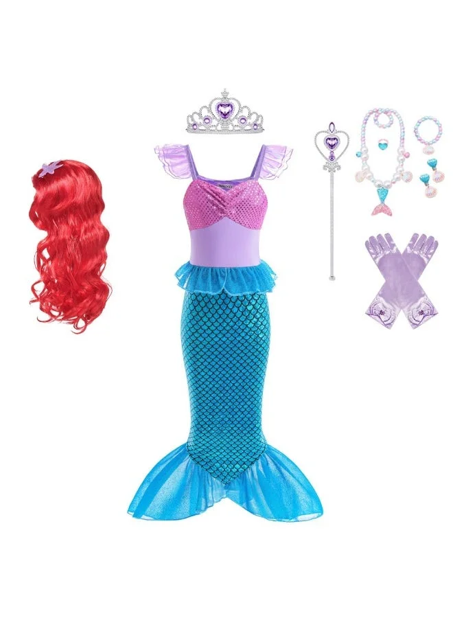 KOWVOWZ Mermaid Princess Costume Set for Girls Fancy Dress Up Cosplay Party Outfit (Multicolor, 120 cm) xh8uj