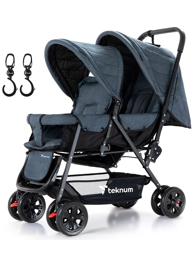 TEKNUM Double Baby Stroller with Storage Hooks Premium Foldable Travel System (Grey) rj5dp