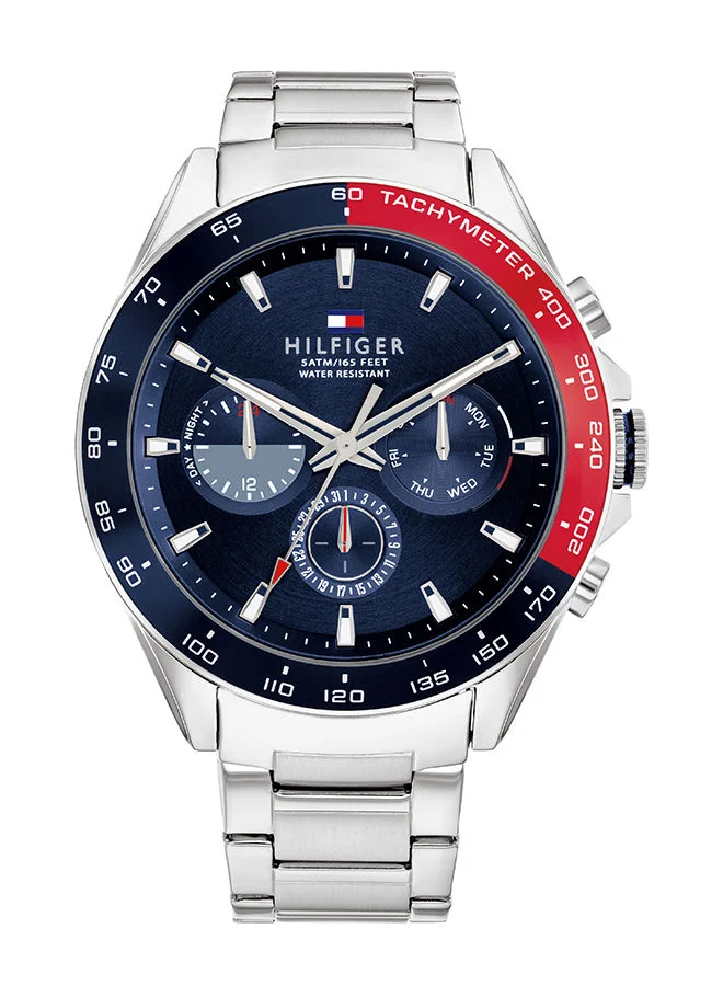 Premium Men's Analog Quartz Watch with Blue Dial and Stainless Steel Band (One Size) iggd3