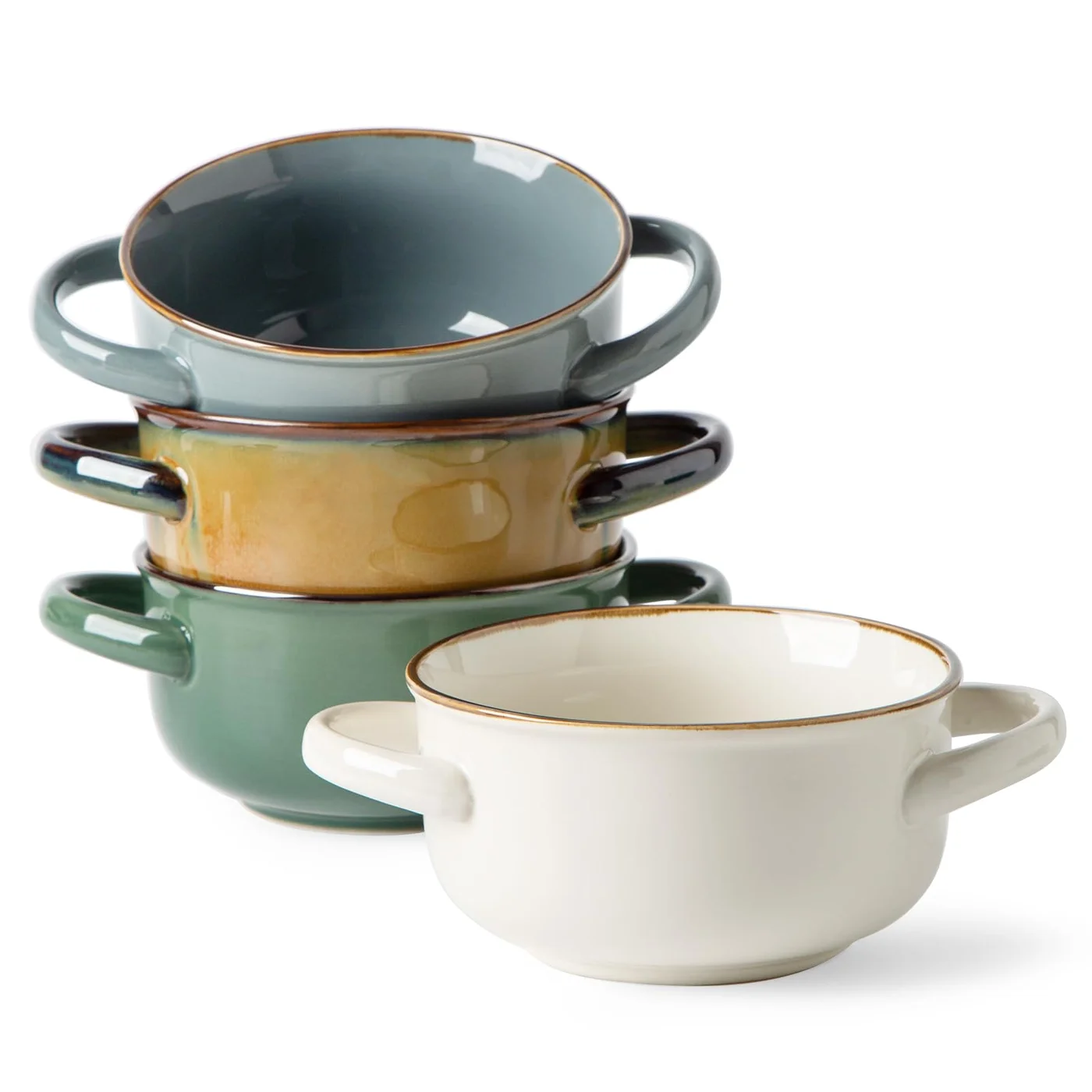 MONITO Ceramic Salad Bowl Set with Handles Premium Stackable Serving Bowls for Soup Pasta and Stew (Set of 4, 828 mL) 3ux5d
