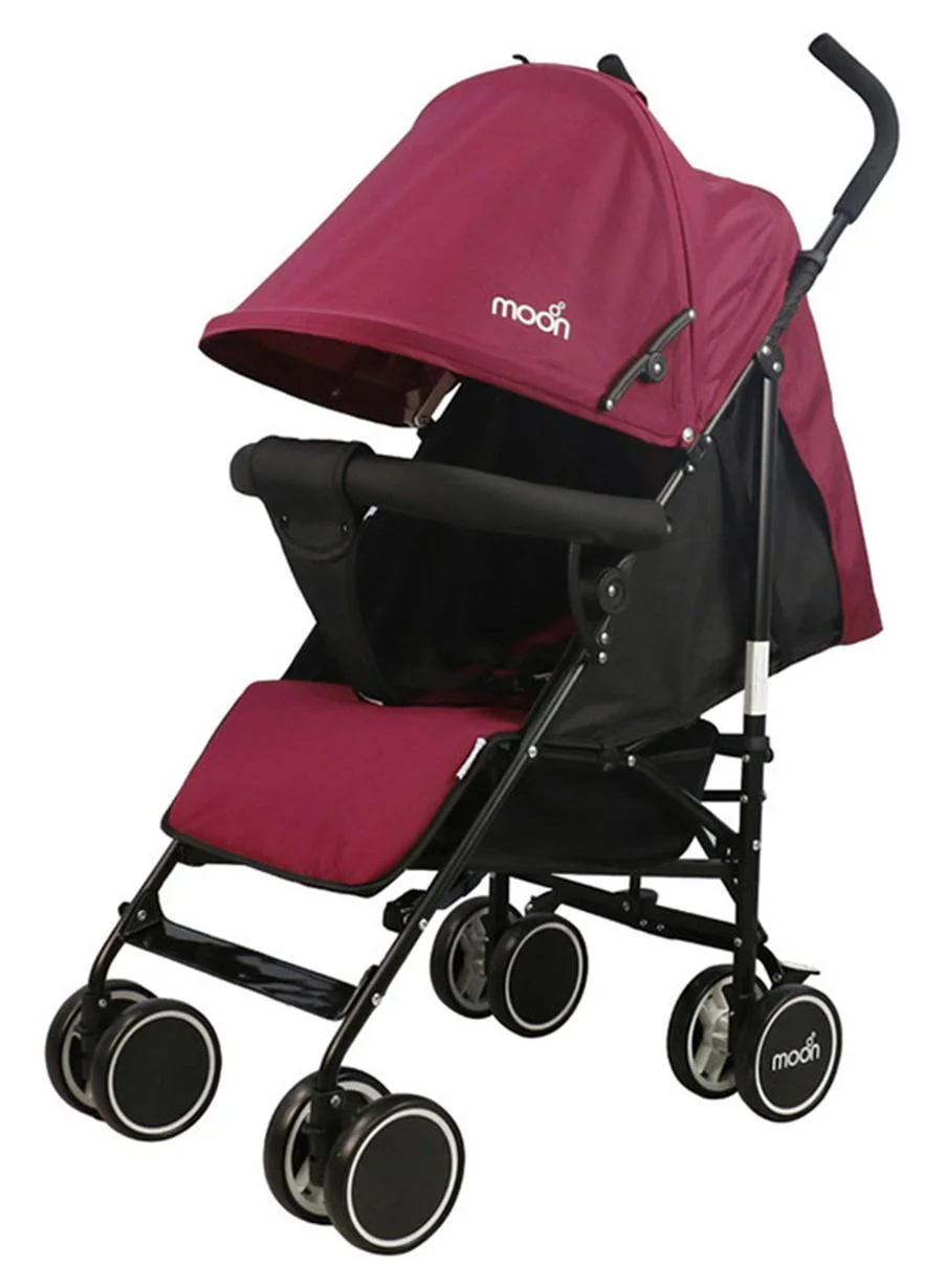Moon Lightweight Travel Stroller Compact Umbrella Fold Multi-Recline with Storage Basket (Dark Red, 18kg Capacity) r7q9w