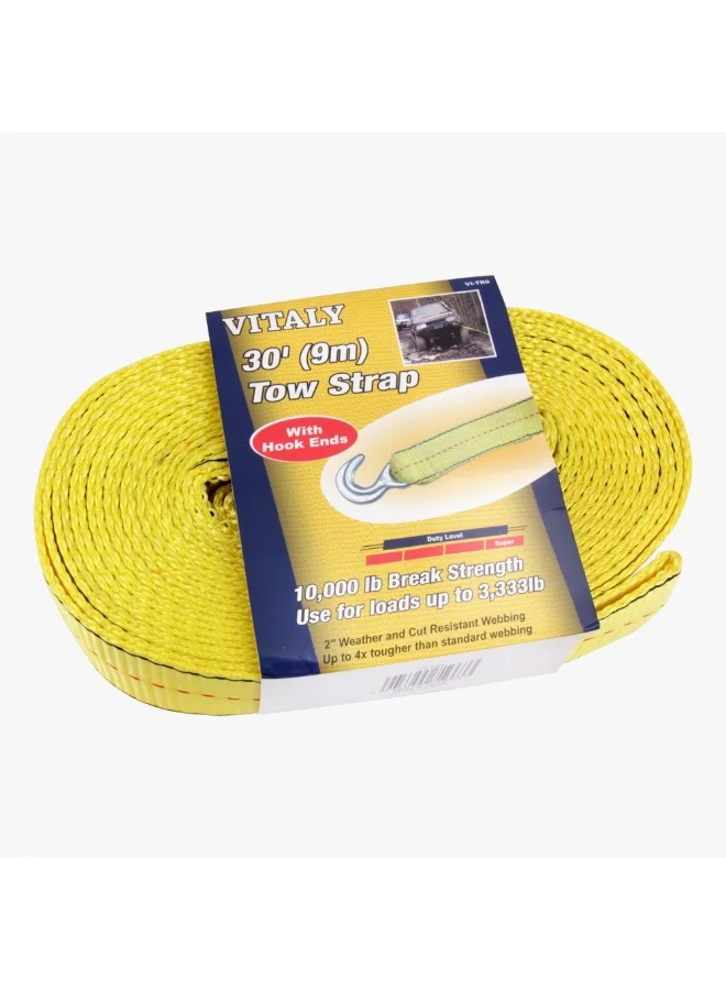 VITALY Heavy Duty Off-Road Recovery Tow Strap with Hook Ends (9m, 4535kg Capacity) nntnt