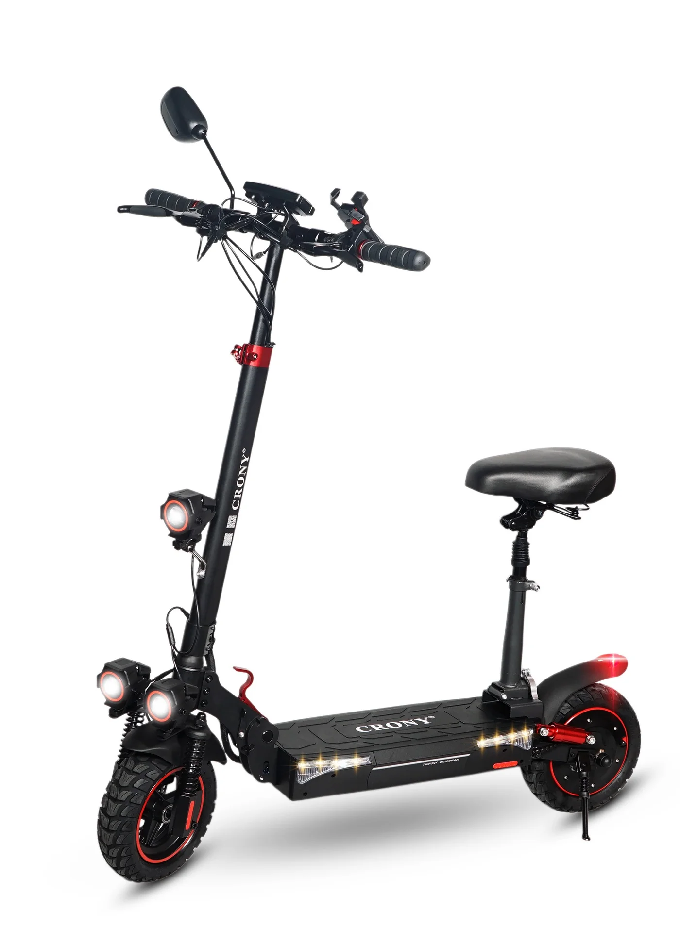 Crony T4 Foldable Electric Scooter with Seat and Dual Suspension (2000W Motor, 65 km/h Max Speed, 35 km Range) s8jox
