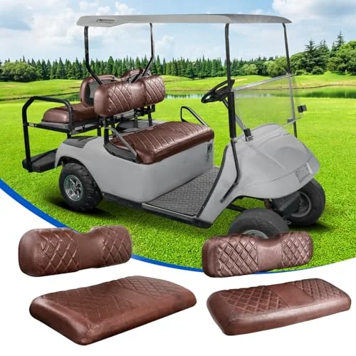 NOKINS Golf Cart Diamond Pattern Seat Cover Set (4-Piece, Brown) Premium Vinyl Cushion Protection for Standard Utility Carts f8kkw