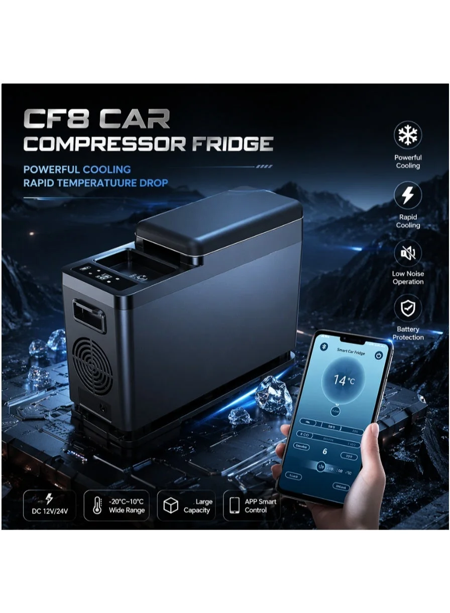 CRONY 8L Portable Car Refrigerator Dual-Voltage Cooler and Warmer with APP Control and Wireless Charging (8L) x9iyz