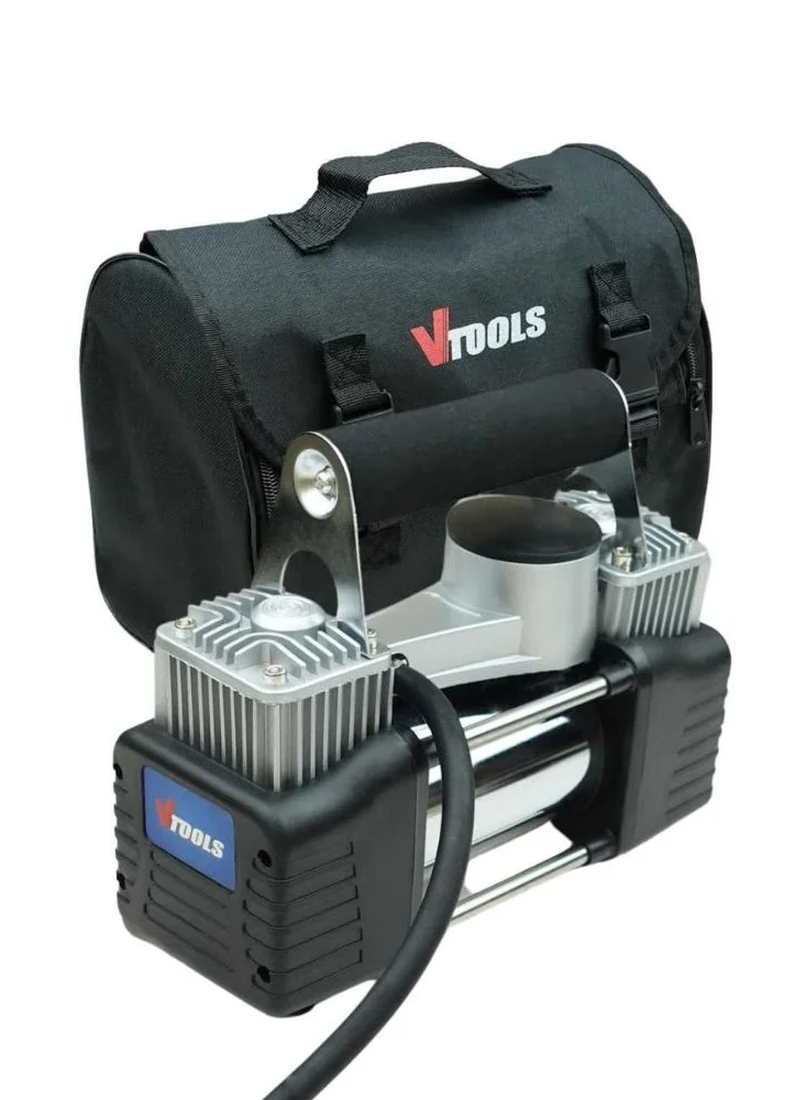 VTOOLS Heavy Duty Portable Air Compressor 12V 150 PSI Tire Inflator with Double Cylinders and 3 Nozzles for Car Truck SUV ulig6